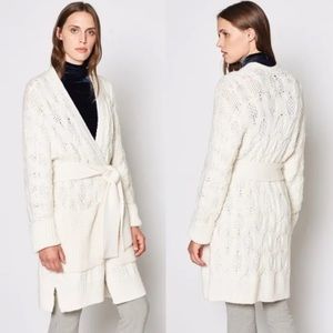 Joie Omeed Belted Cable-Knit Wool-Blend Cardigan
